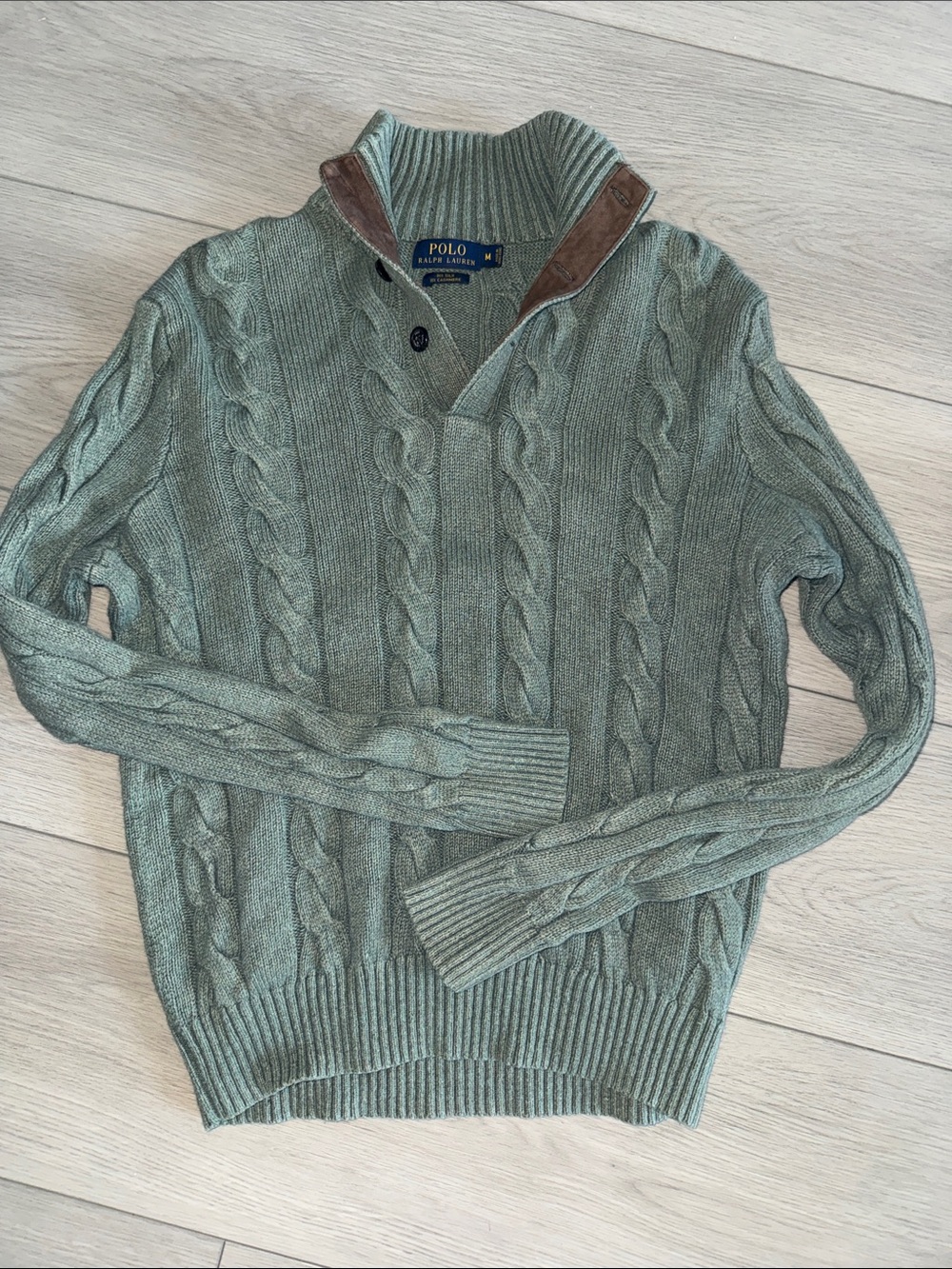 Polo by Ralph Lauren Men's Sage Green Cable-Knit Half-Zip Sweater